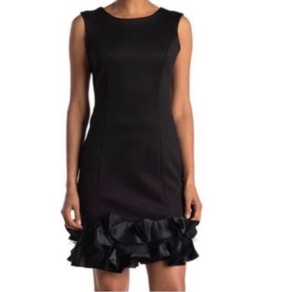 Donna Ricco Black Ruffle Hem Sleeveless Scuba Dress size 12